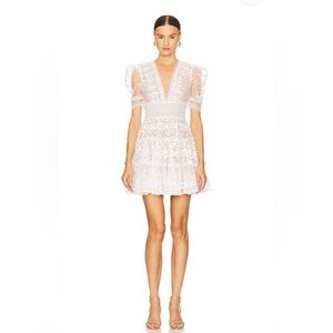 Bronx and Banco White Flutter Sleeve Plunge Mini Dress